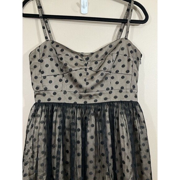 Fossil Womens Polka Dot Mesh Overlay Mini Dress S Black Beige Whimsygoth Retro - Picture 2 of 8